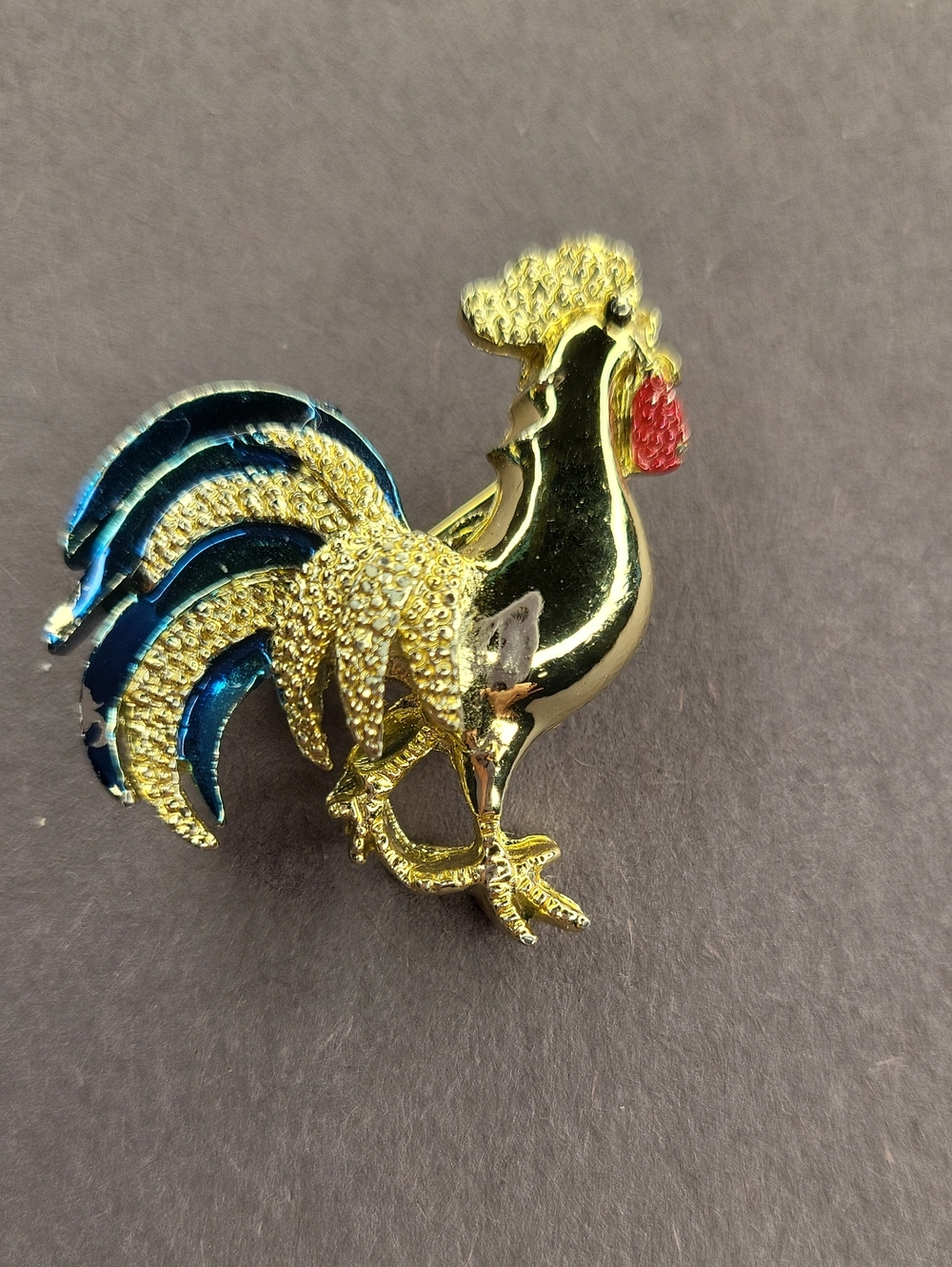 Gerry Weber Gold-Tone Rooster Brooch with Blue Tail and Red Comb